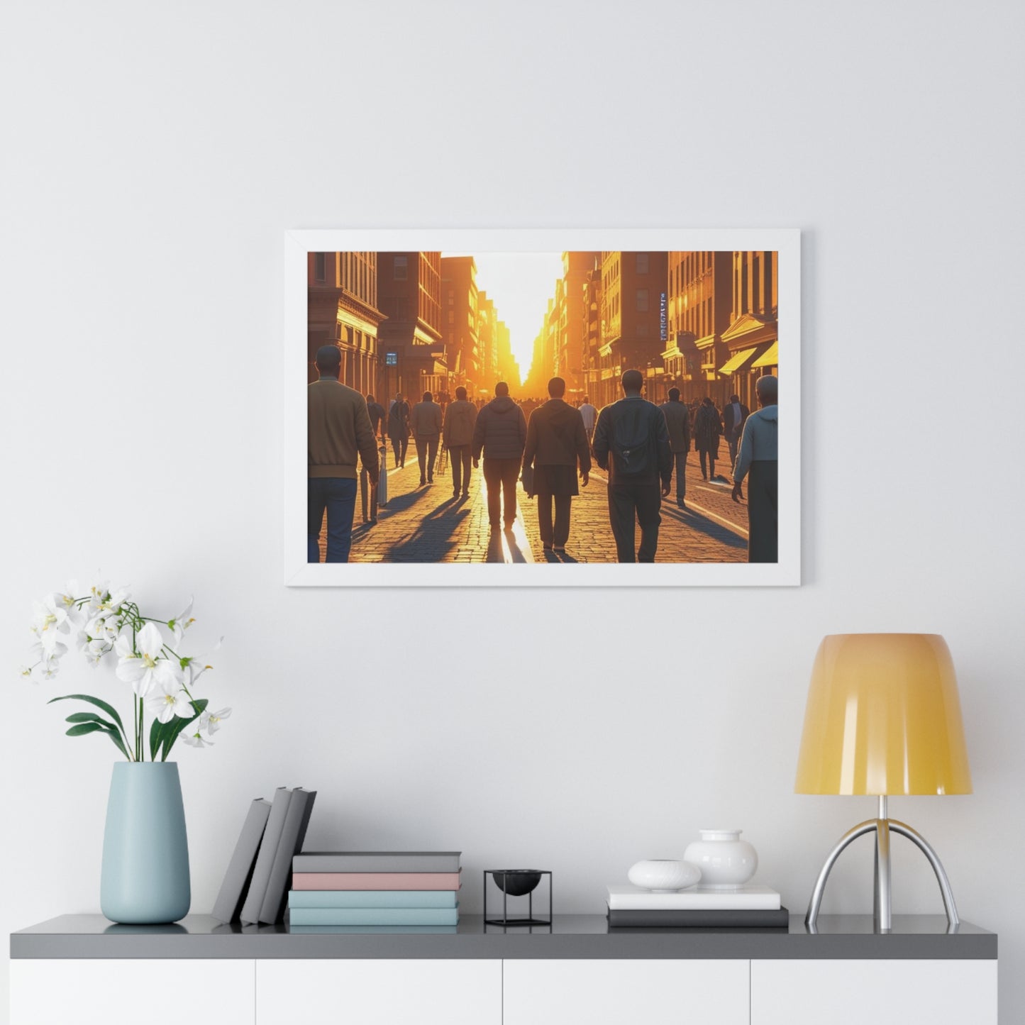 Sunset Cityscape Framed Poster, Urban Wall Art