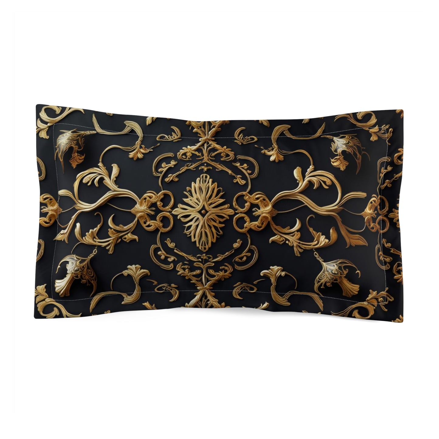 Luxurious Black Gold Microfiber Pillow Sham, Elegant Bedroom Decor, Ideal for Weddings, Home Decor