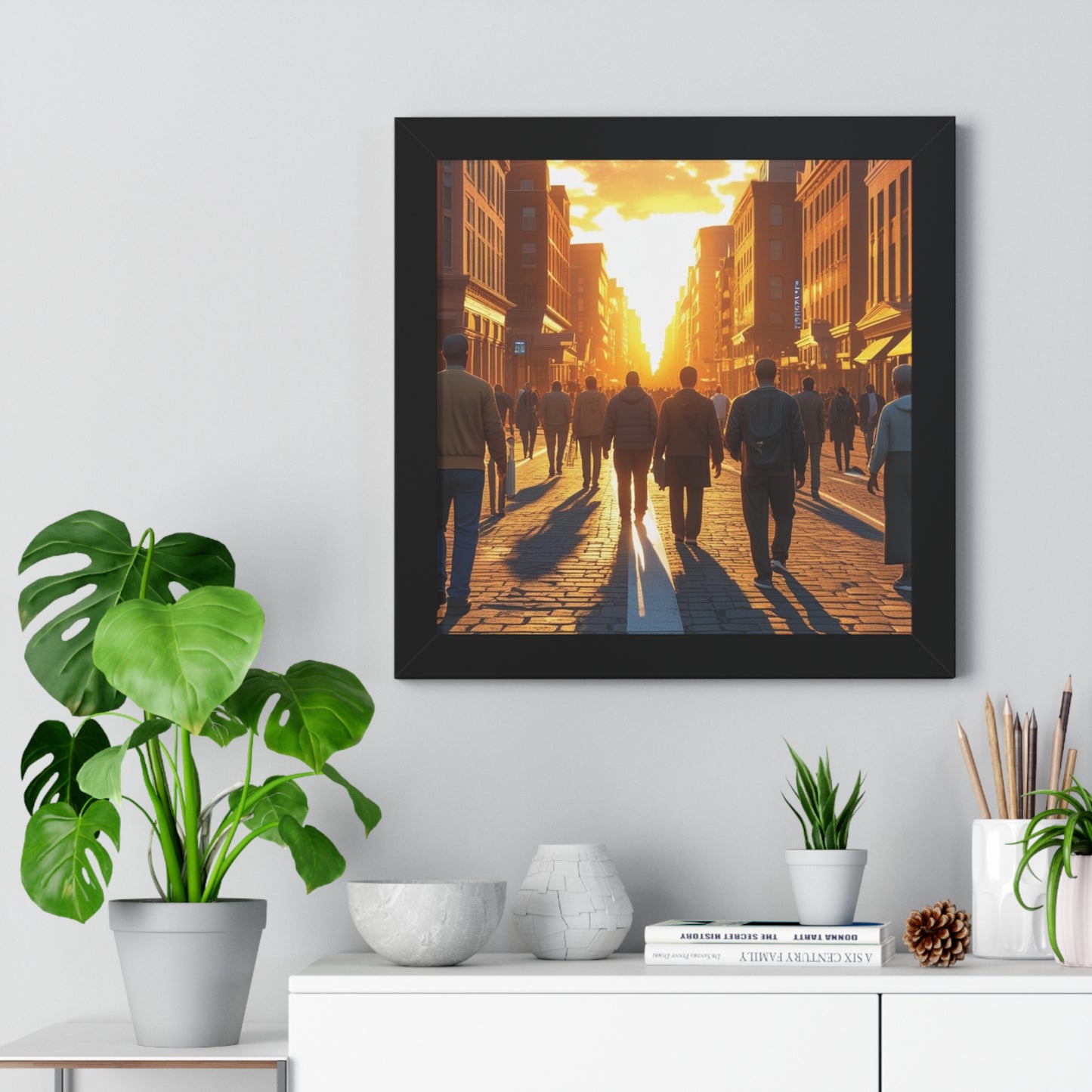 Sunset Cityscape Framed Poster, Urban Wall Art
