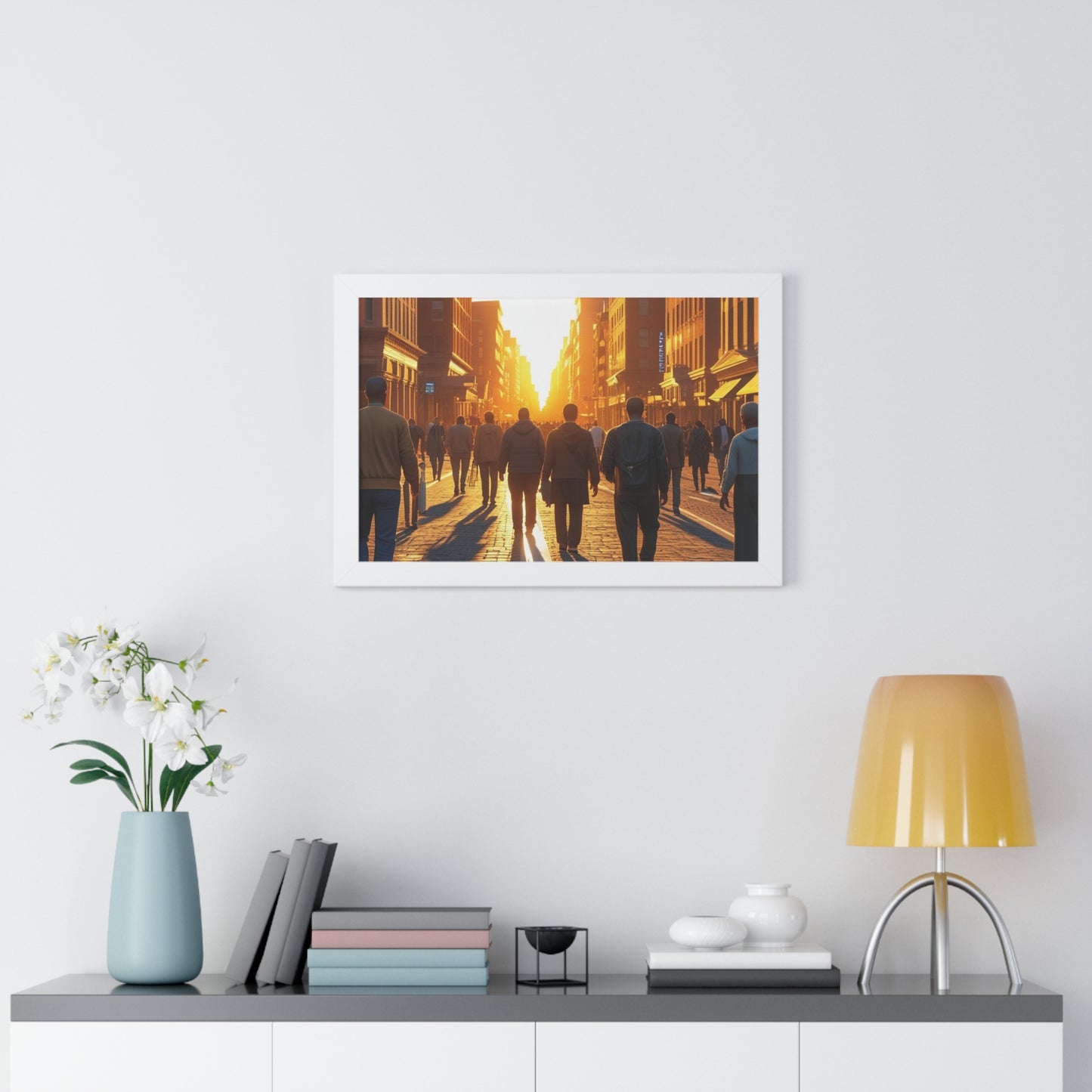 Sunset Cityscape Framed Poster, Urban Wall Art