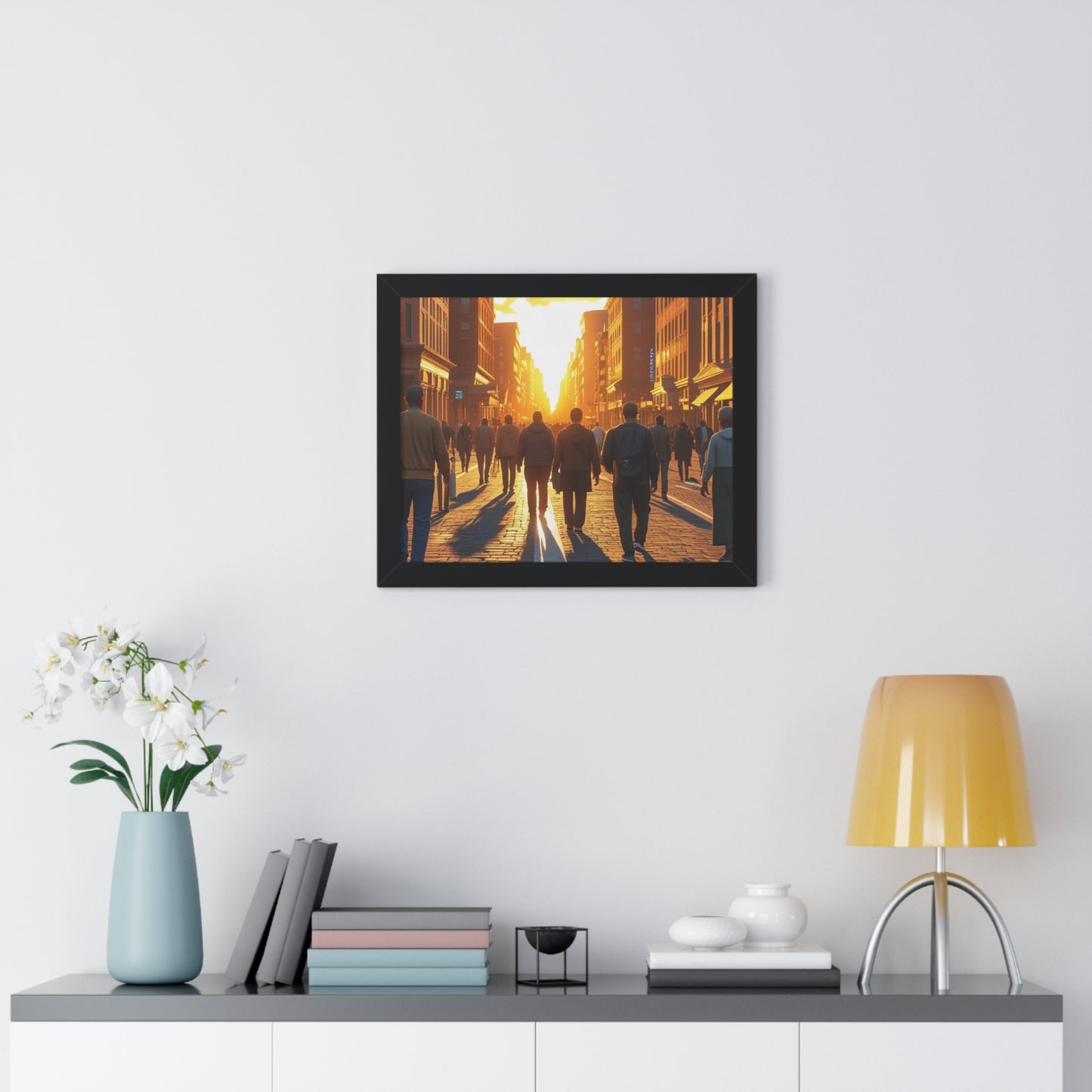 Sunset Cityscape Framed Poster, Urban Wall Art