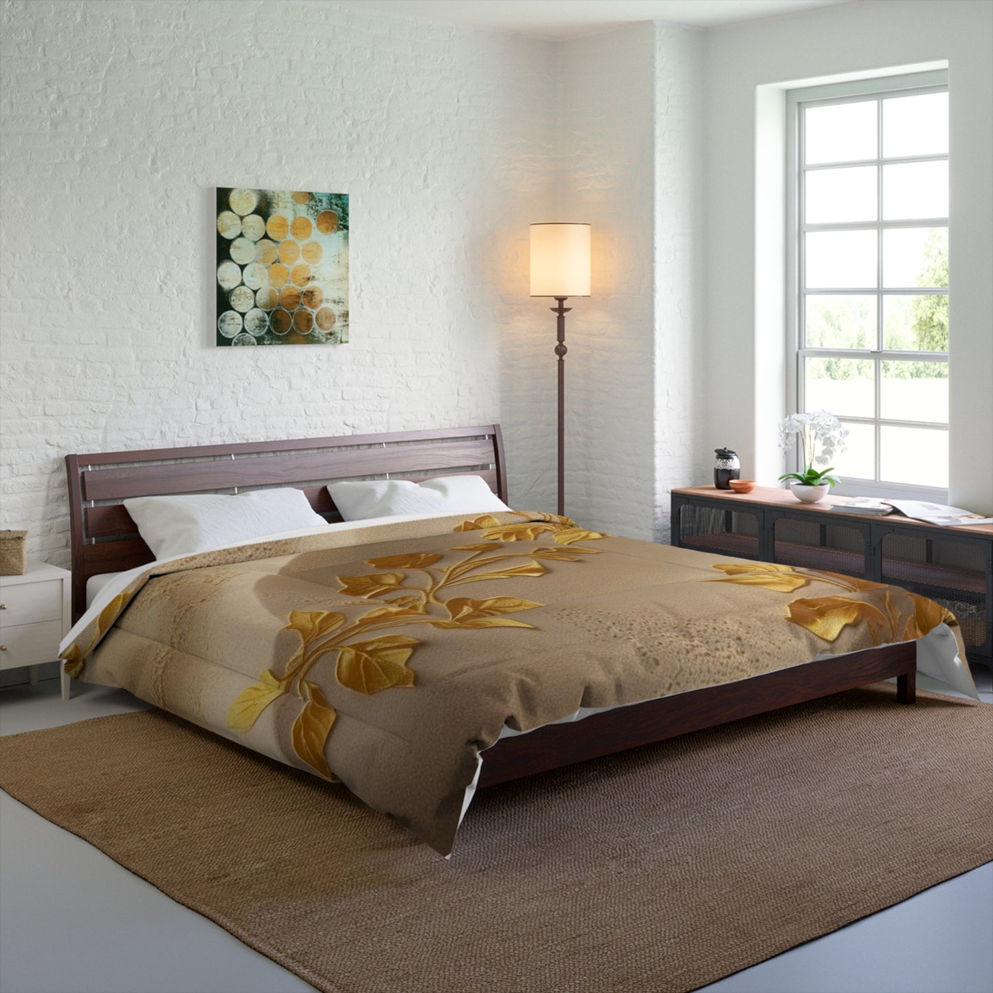 Elegant Golden Leaf Microfiber Pillow Sham