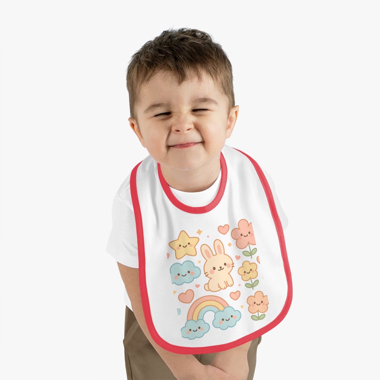 Cute Baby Bib with Bunny & Rainbow Design