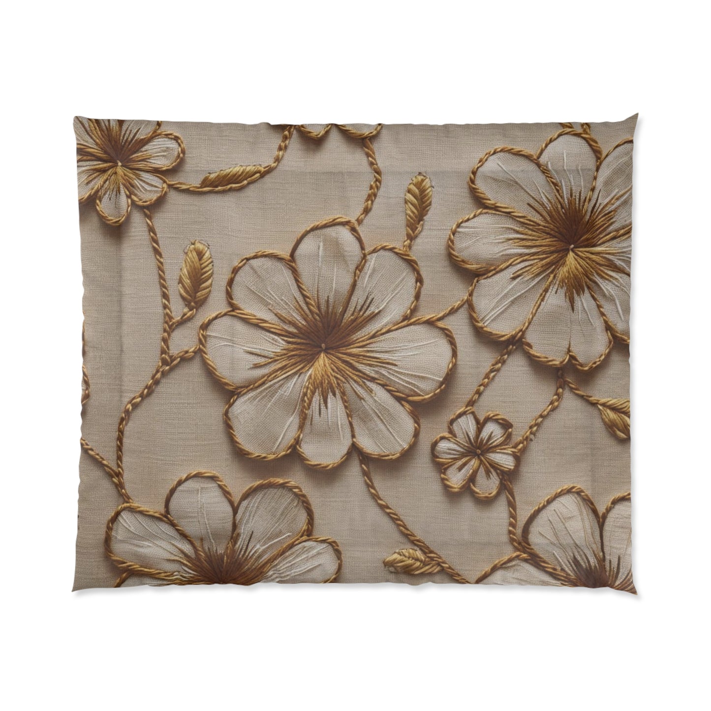 Elegant Floral Comforter Set,Luxury Bed Cover, Flower Embroidered Blanket