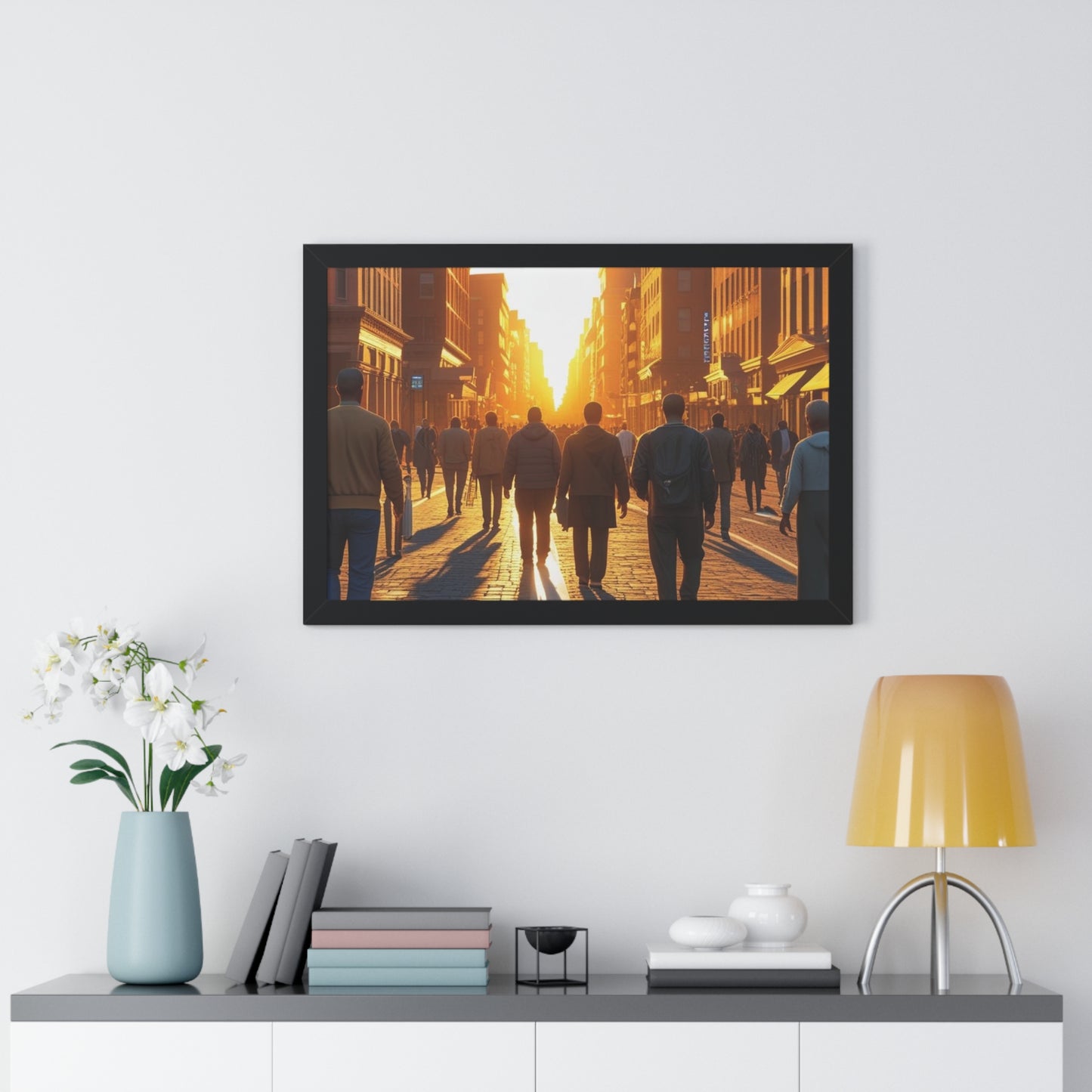 Sunset Cityscape Framed Poster, Urban Wall Art