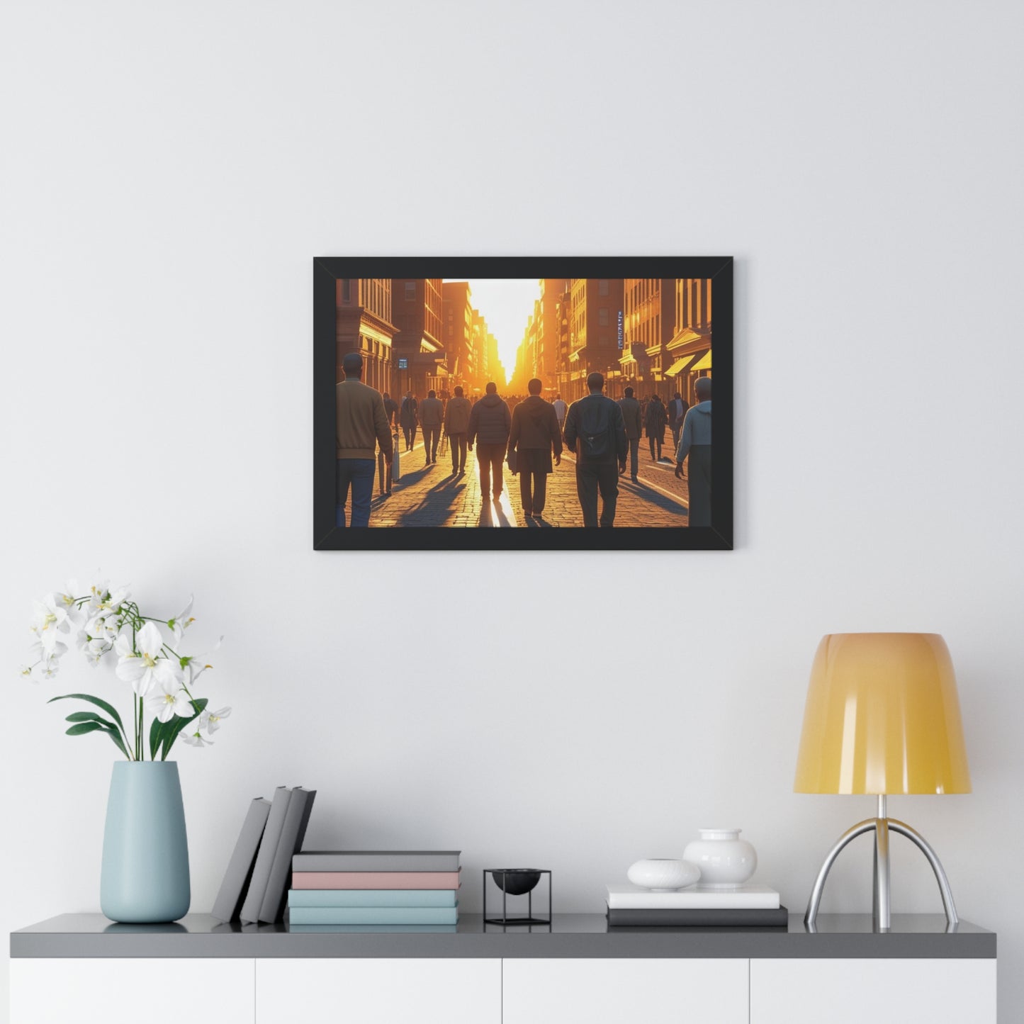 Sunset Cityscape Framed Poster, Urban Wall Art