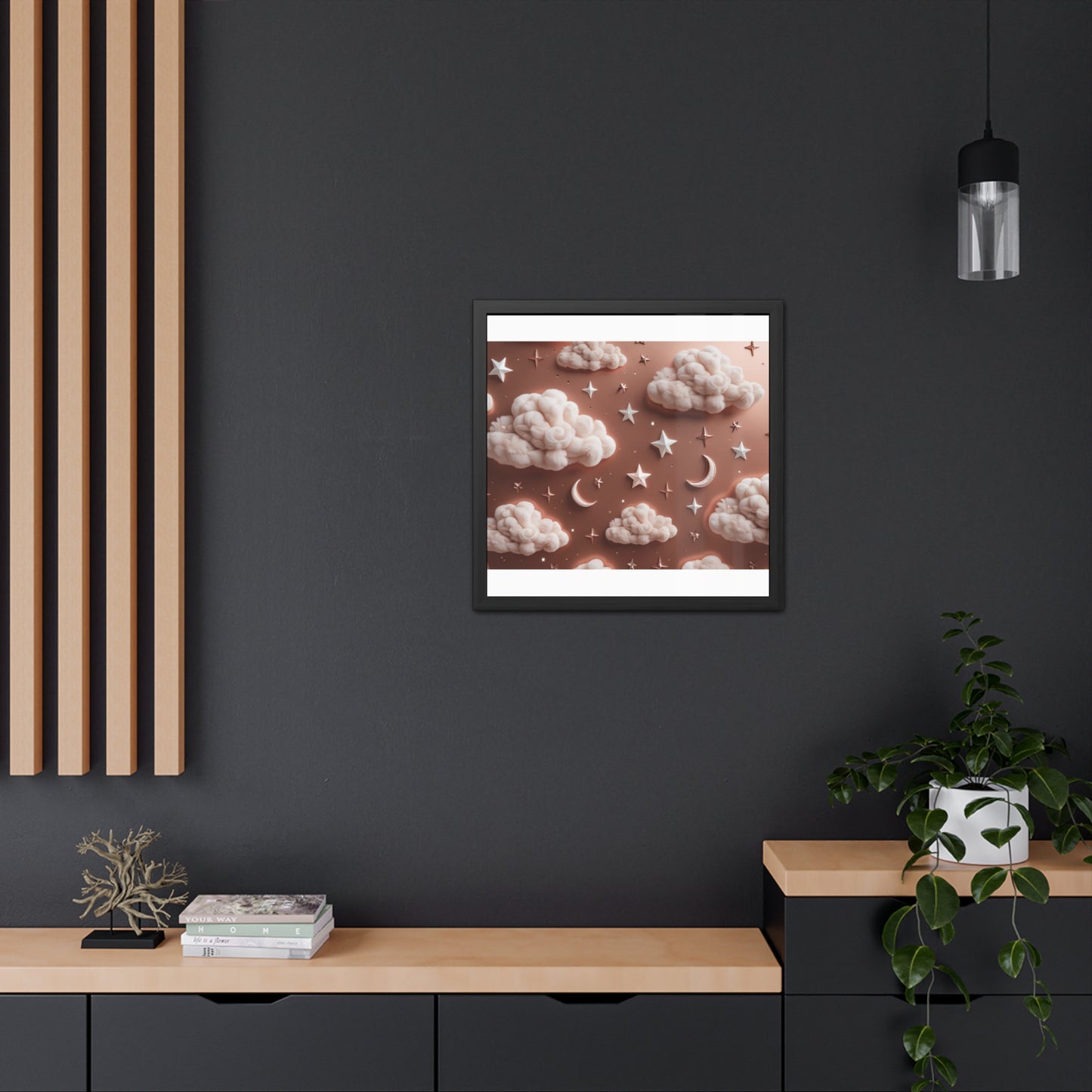 Framed Cloud and Star Poster, Nursery Wall Art, Gift for Baby Shower