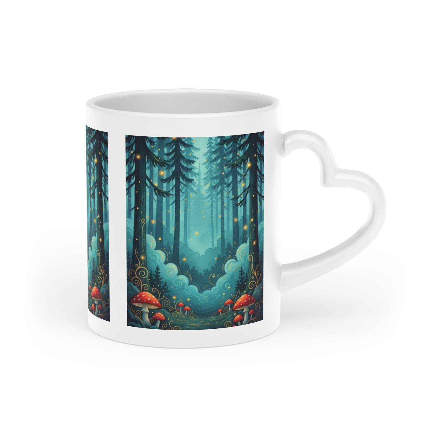 Enchanting Heart-Shaped Mug, Forest Magical Mug, Cozy Nature Drinkware, Ideal for Gift, Home Decor, Coffee Lover's Delight