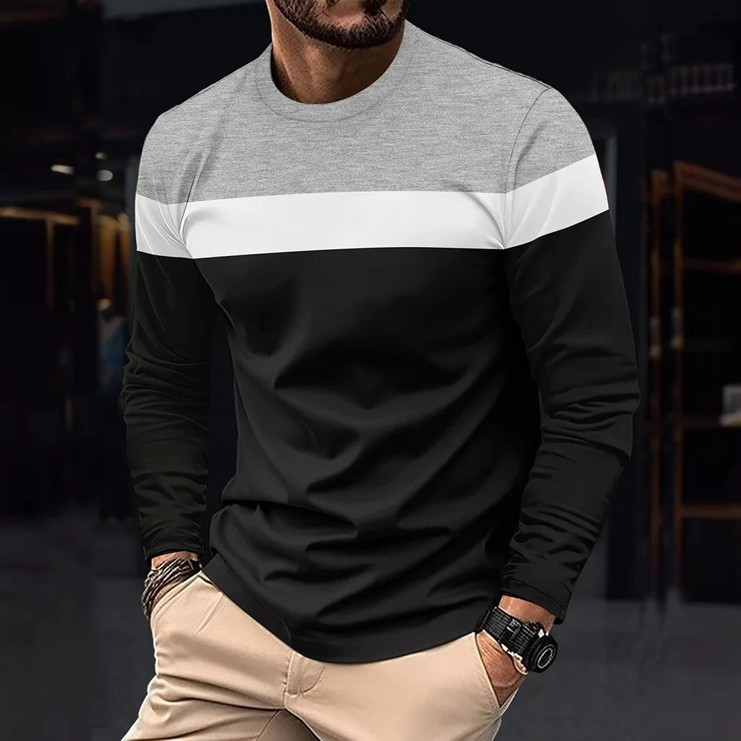New Men's Casual Round Neck Long Sleeved T-shirt casual tops