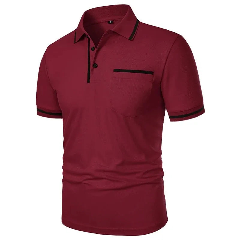 Summer Men's Short Sleeve Breathable Solid Color Lightweight Polo Shirt Basic Splice Top