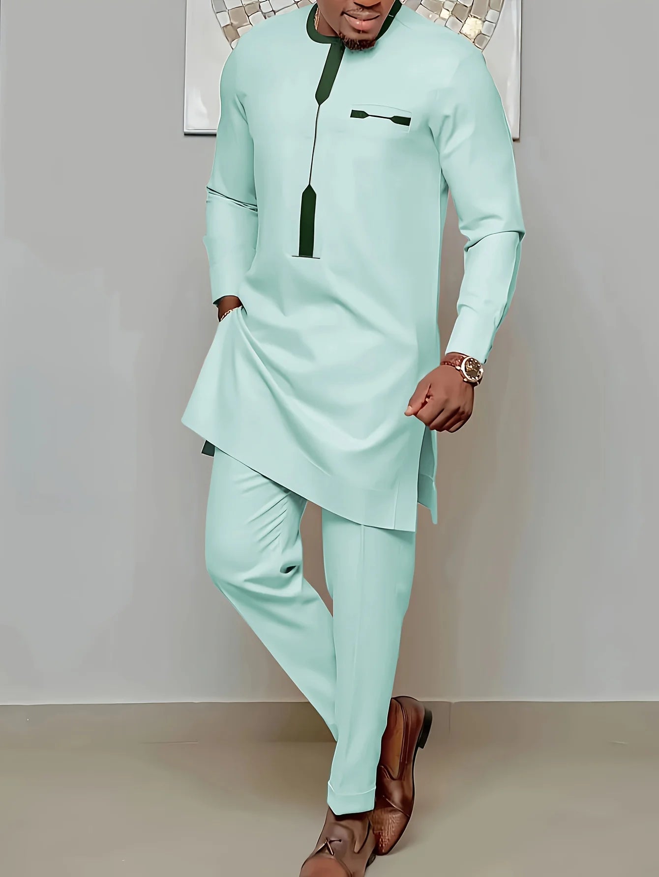 New Dashiki African ethnic men long sleeve T-shirt trousers suit S-2XL