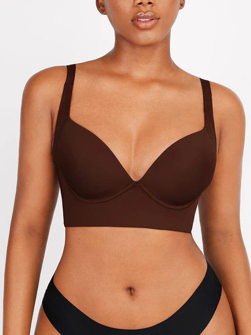 Brown Underwire Push-Up Sculpting Uplift Hide Back Fat Full Coverage Bra