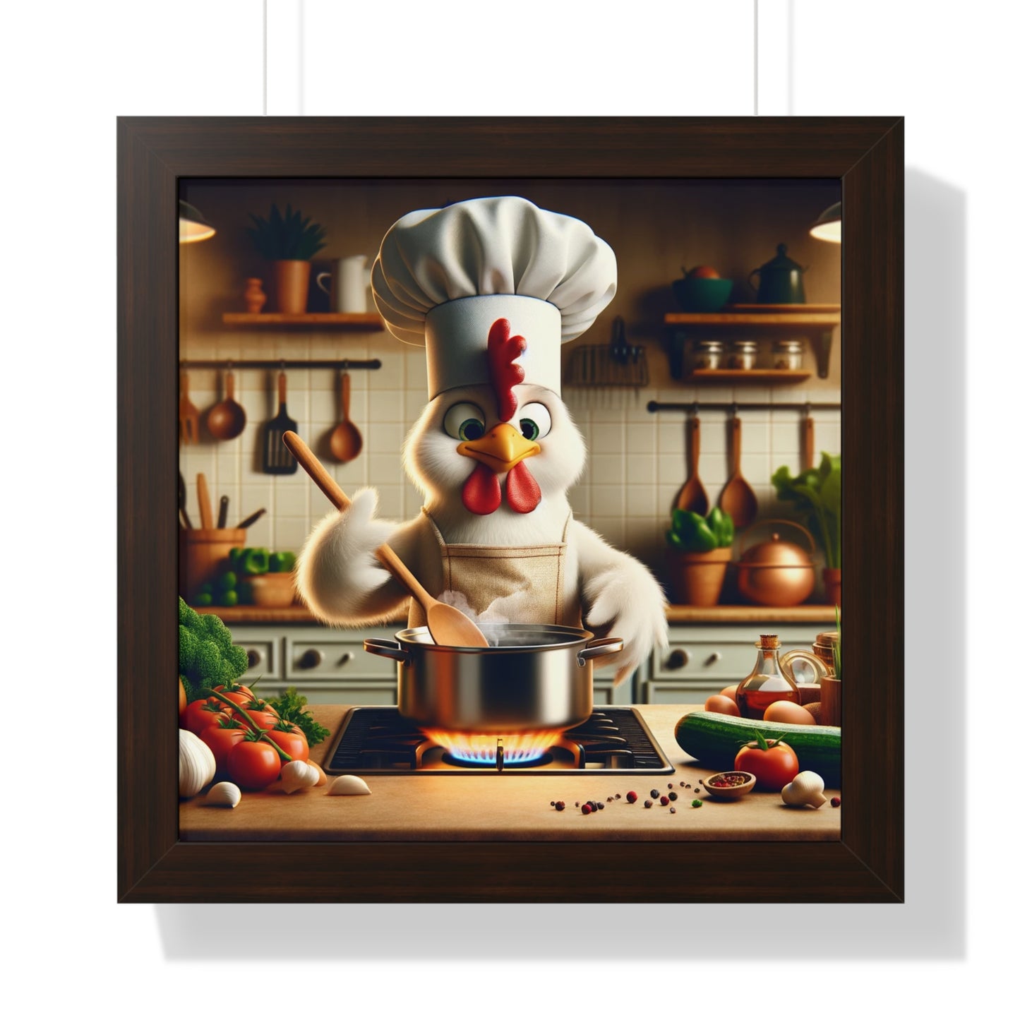 Chef Chicken Poster, Kitchen Decor, Culinary Art