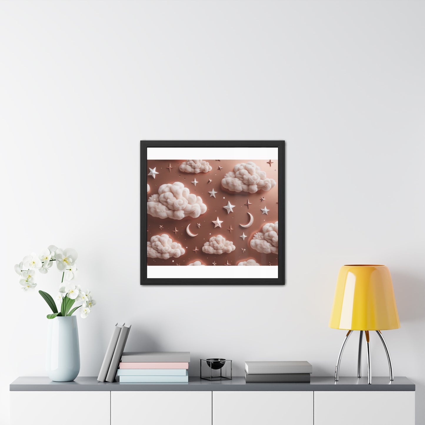Framed Cloud and Star Poster, Nursery Wall Art, Gift for Baby Shower