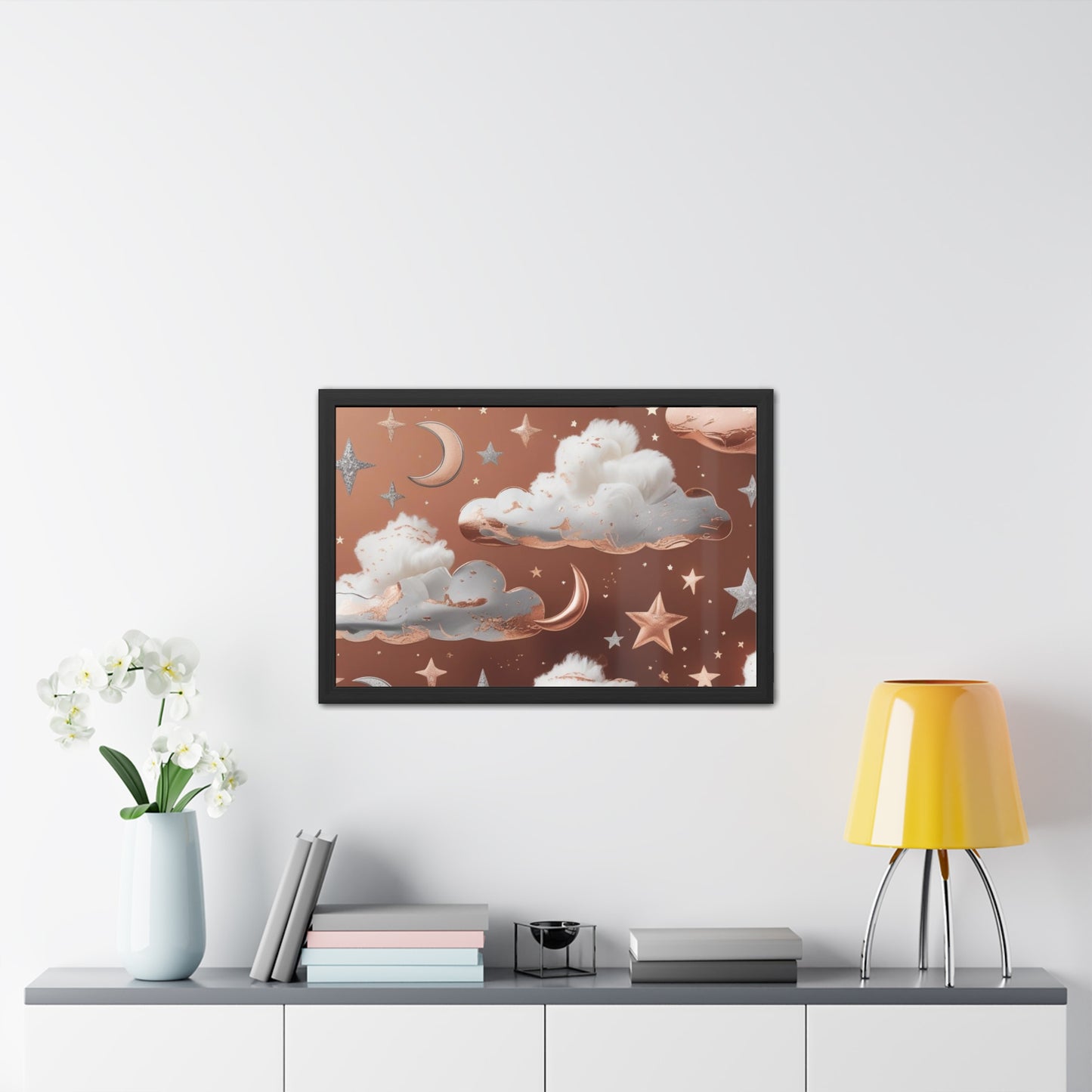 Cozy Celestial Framed Poster, Dreamy Nursery Artwor, Gift for Astronomers