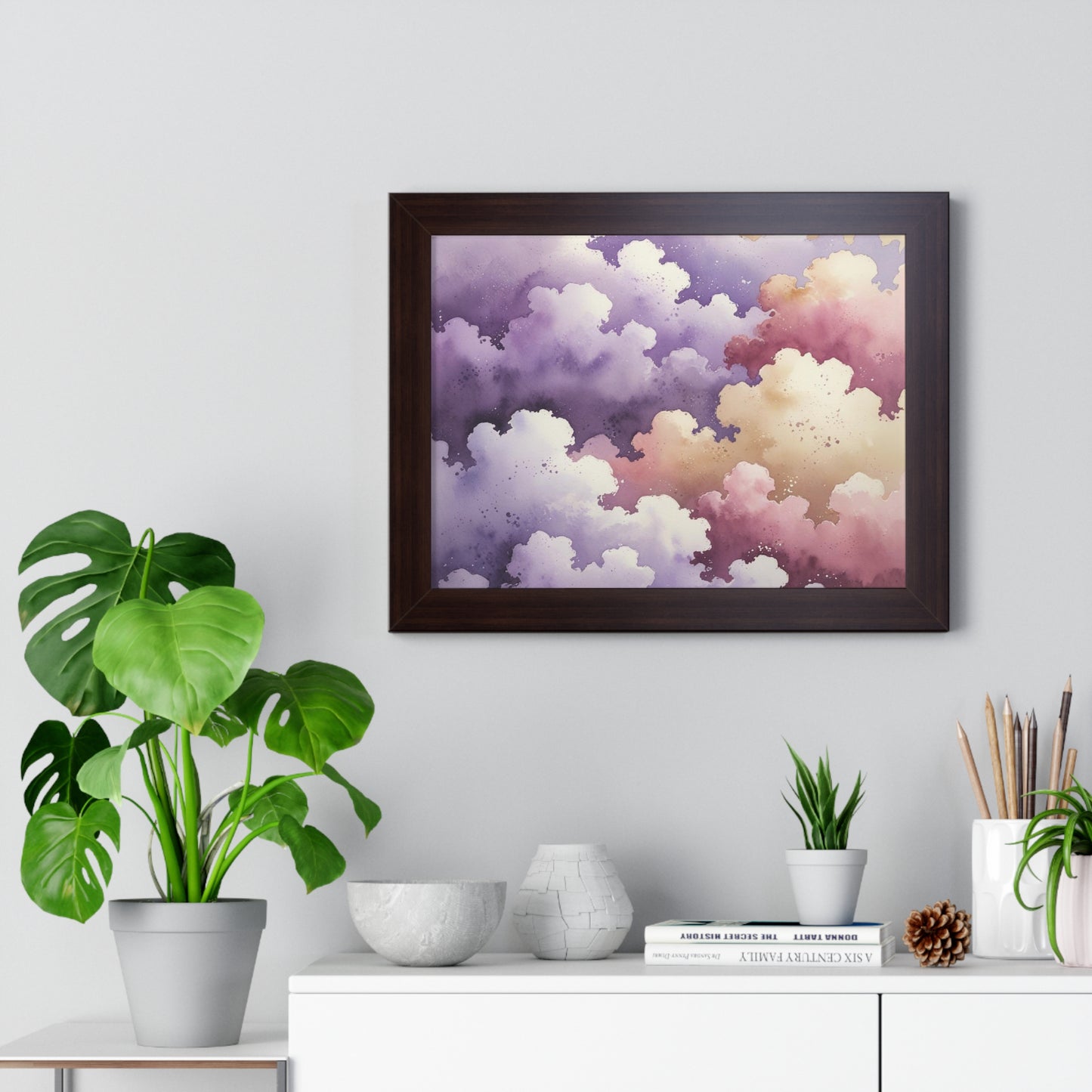 Serene Watercolor Cloud Art Print, Framed Wall Decor
