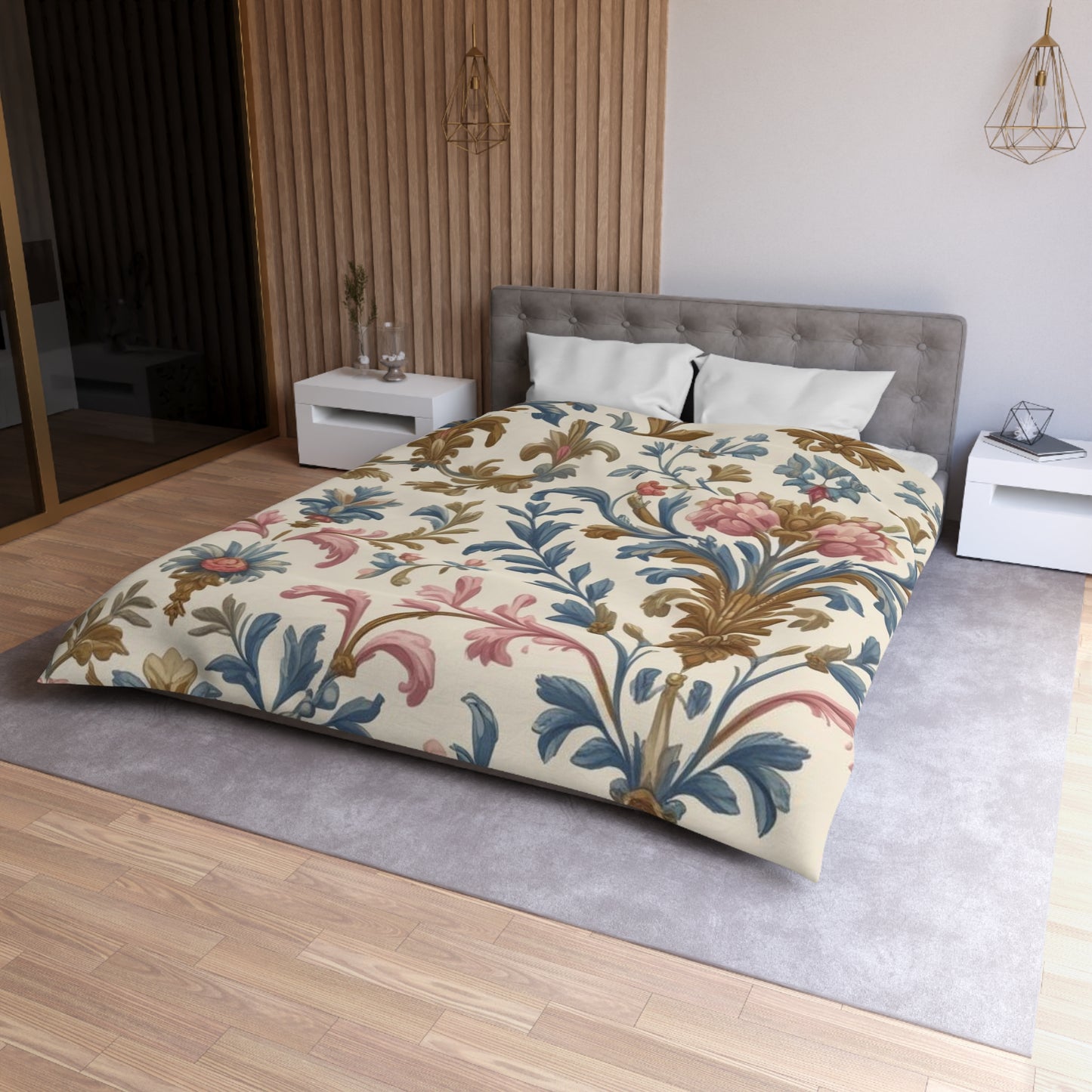 Elegant Floral Microfiber Duvet Cover,  Luxurious Bedspread