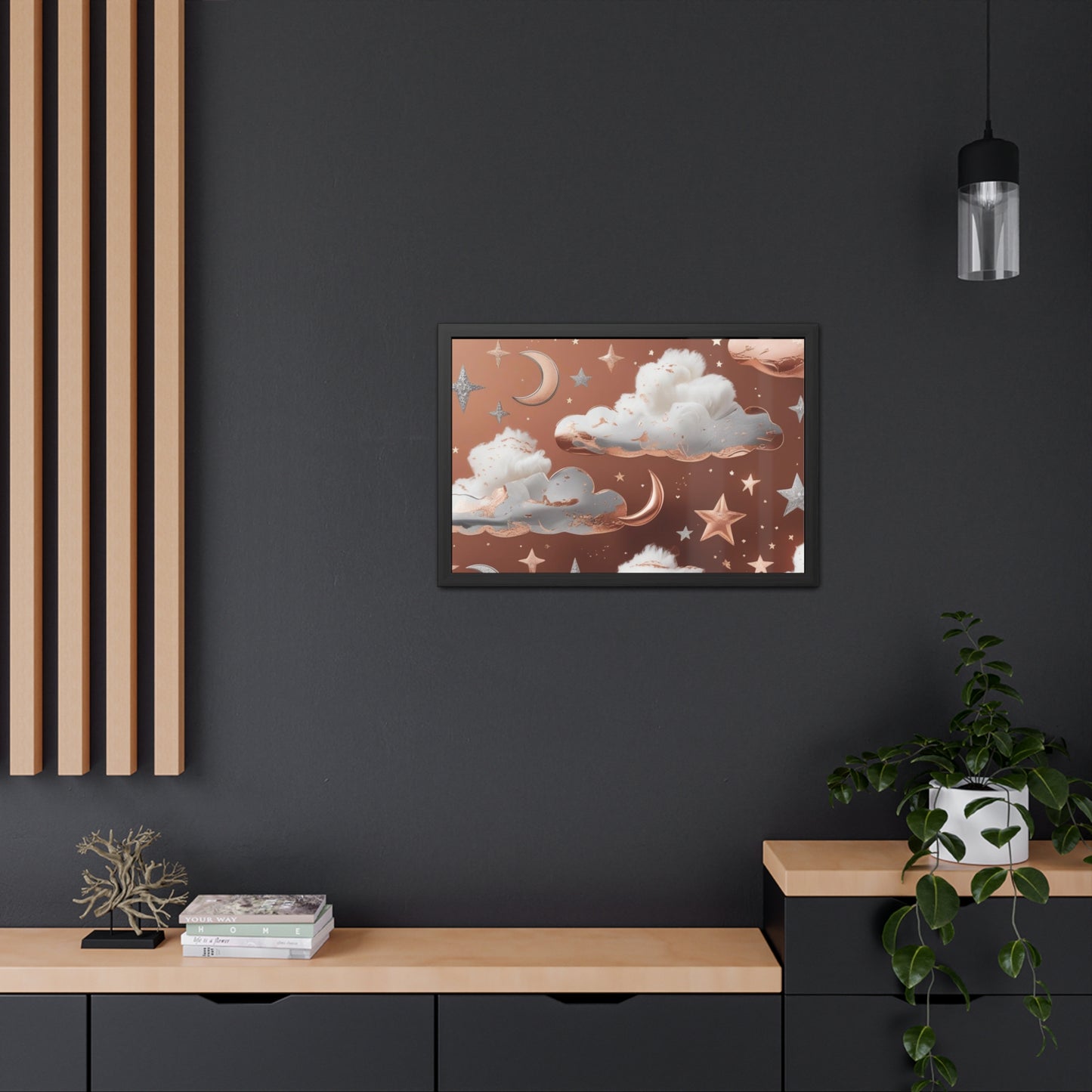 Cozy Celestial Framed Poster, Dreamy Nursery Artwor, Gift for Astronomers