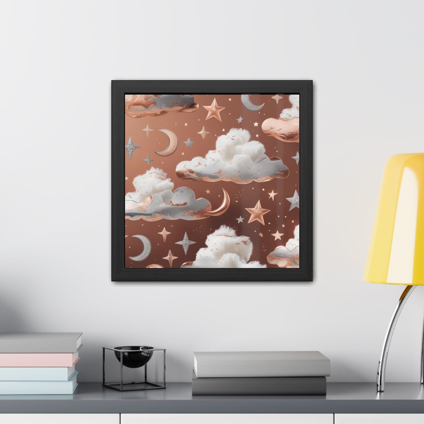 Cozy Celestial Framed Poster, Dreamy Nursery Artwor, Gift for Astronomers