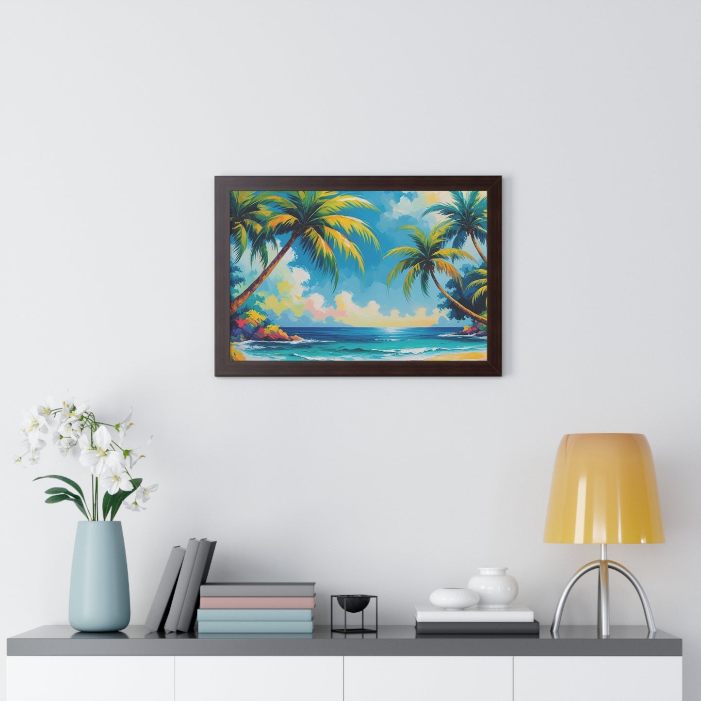 Tropical Framed Poster, Colorful Beach Art