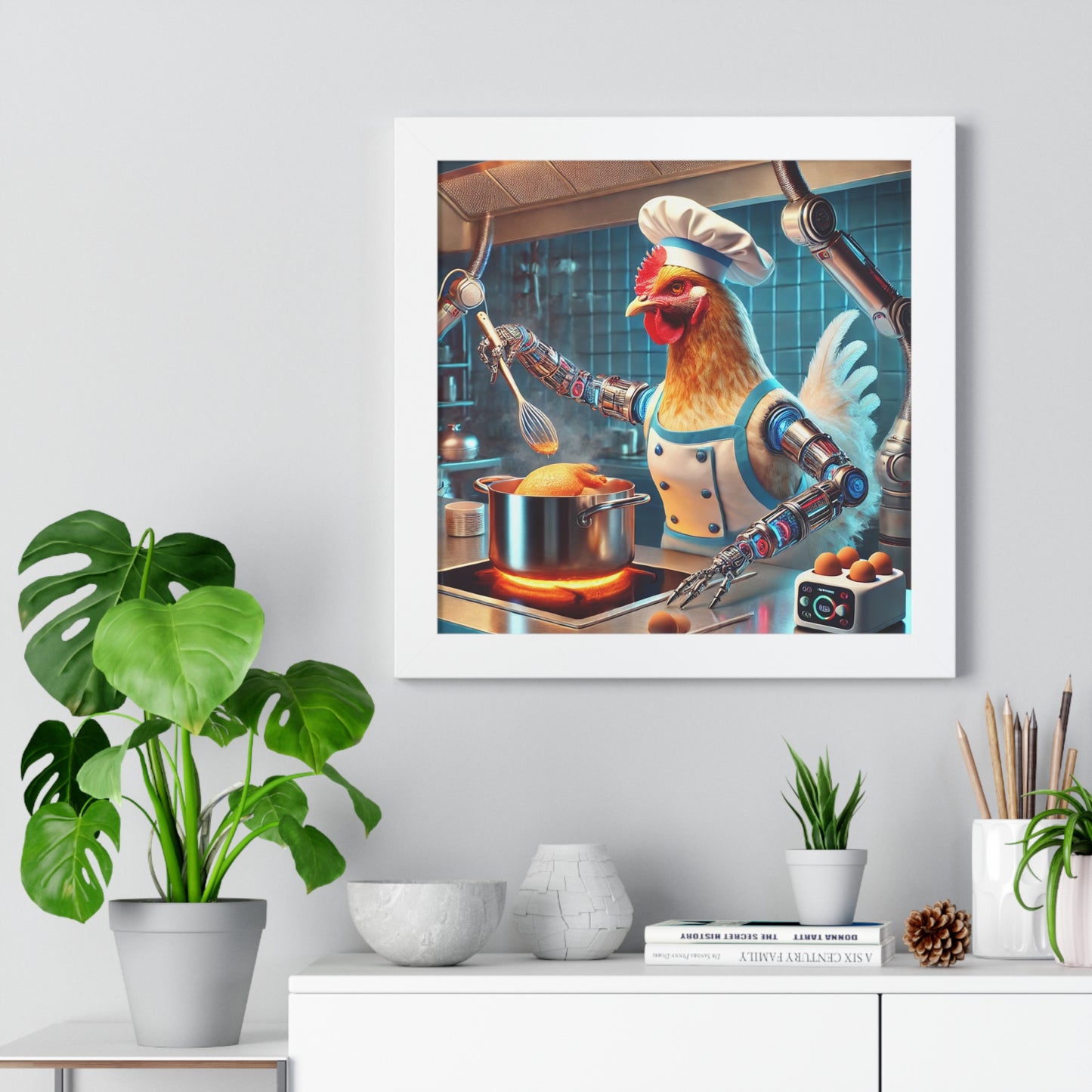 Whimsical Chicken Chef Poster, Culinary Decor