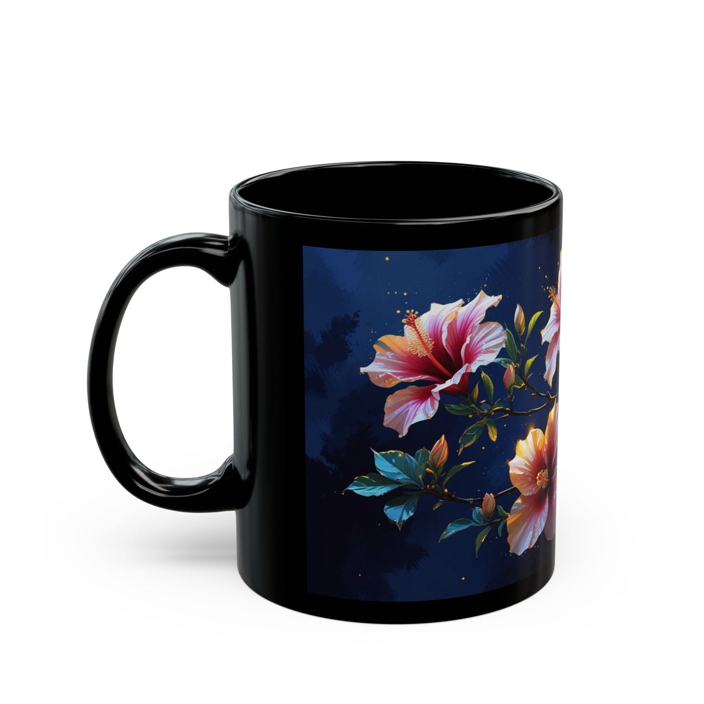 Floral Black Mug with Vibrant Blossoms