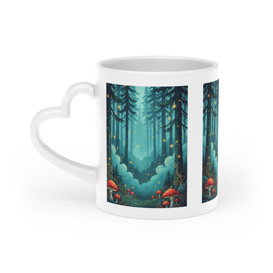 Enchanting Heart-Shaped Mug, Forest Magical Mug, Cozy Nature Drinkware, Ideal for Gift, Home Decor, Coffee Lover's Delight