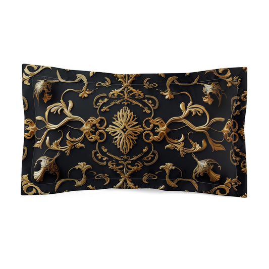 Luxurious Black Gold Microfiber Pillow Sham, Elegant Bedroom Decor, Ideal for Weddings, Home Decor