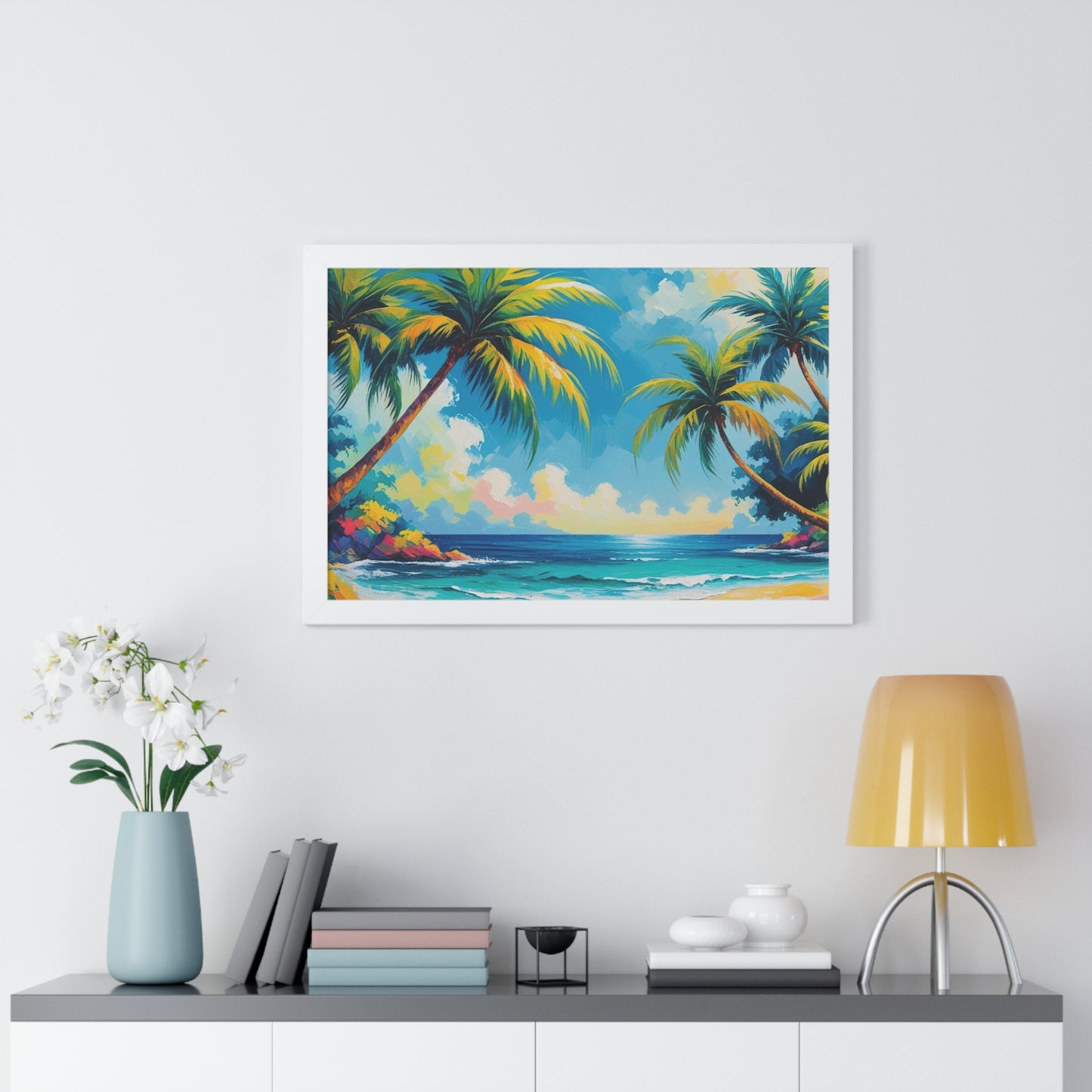 Tropical Framed Poster, Colorful Beach Art
