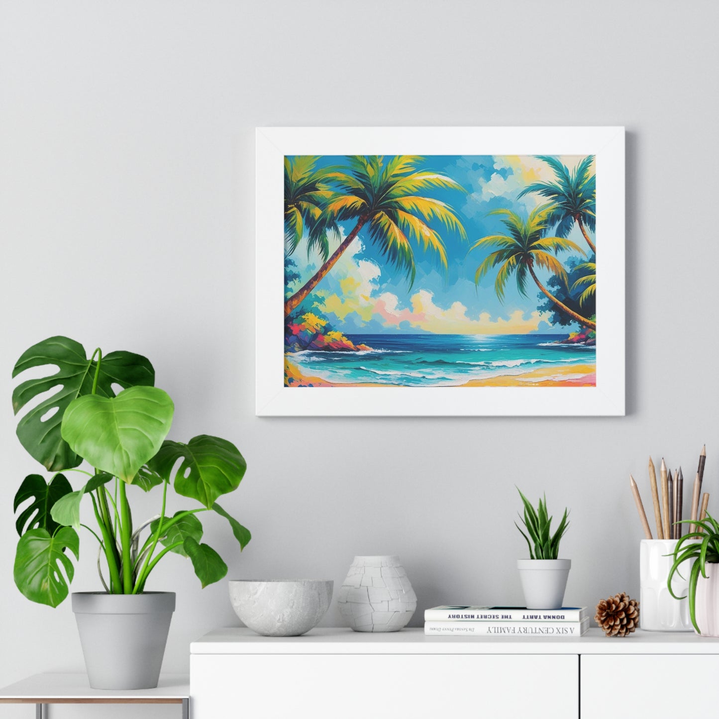Tropical Framed Poster, Colorful Beach Art