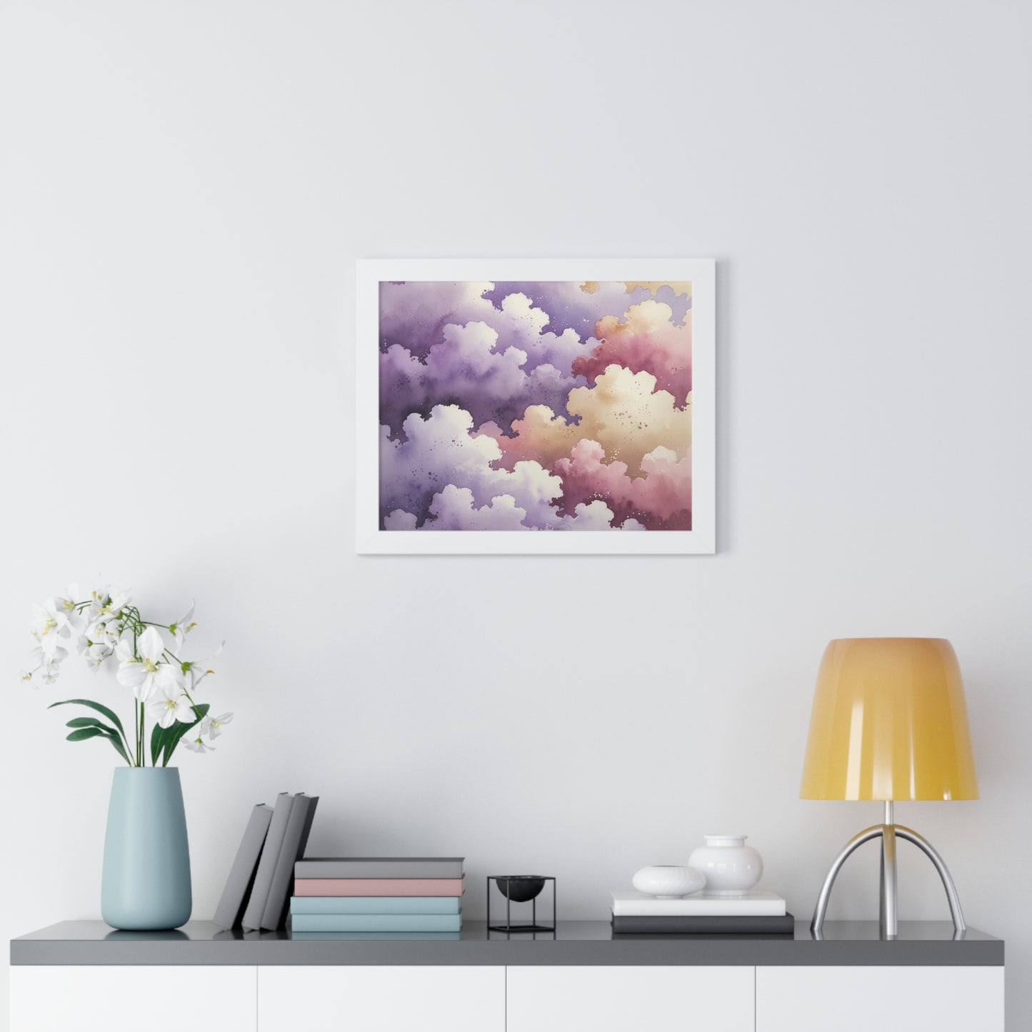 Serene Watercolor Cloud Art Print, Framed Wall Decor