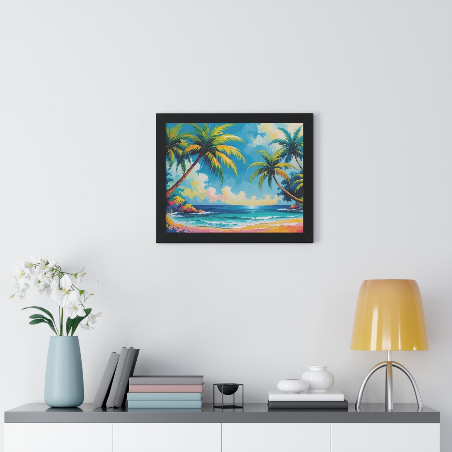 Tropical Framed Poster, Colorful Beach Art