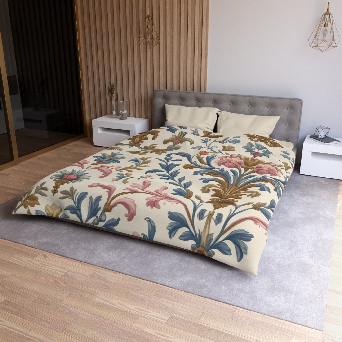 Elegant Floral Microfiber Duvet Cover,  Luxurious Bedspread