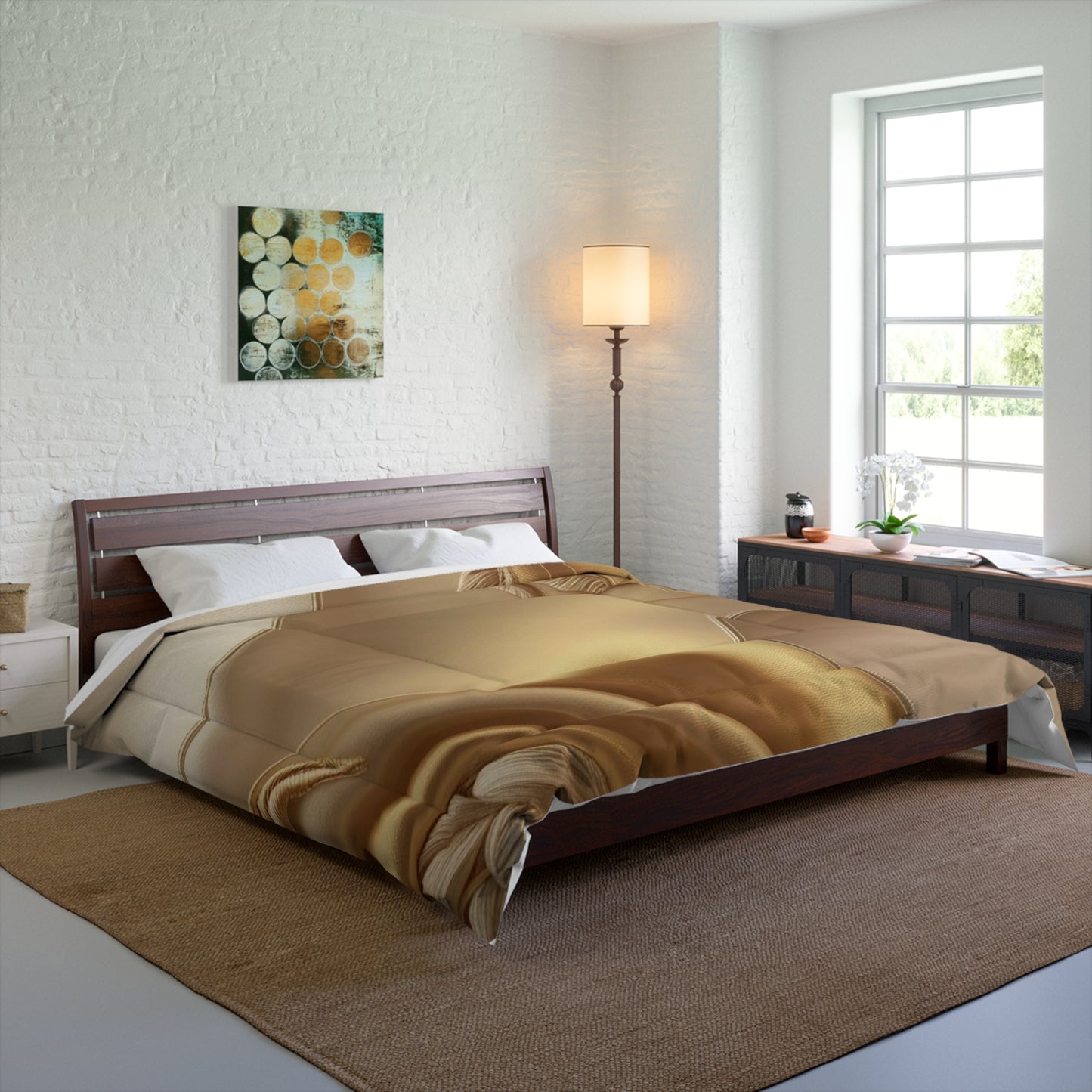 Luxurious Beige Comforter, Cozy Bedding, Gift for Housewarming.