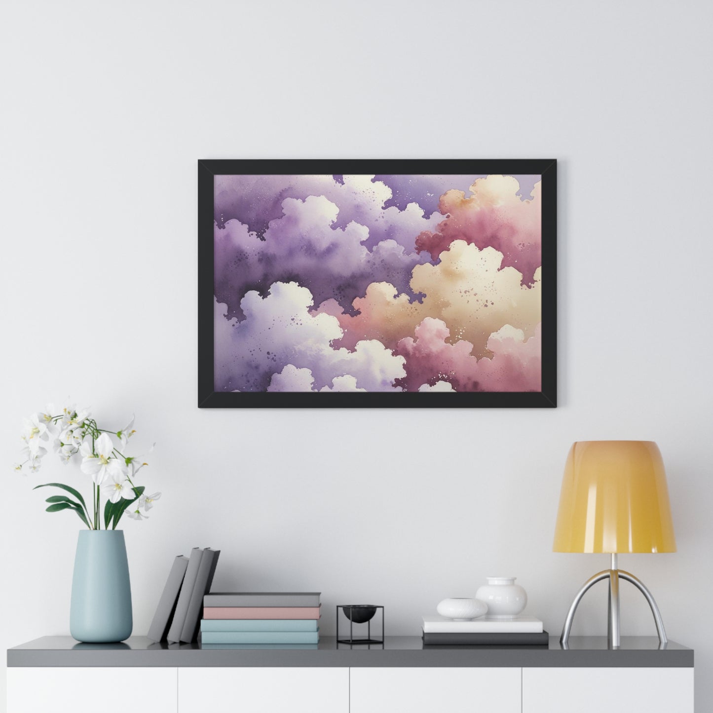 Serene Watercolor Cloud Art Print, Framed Wall Decor