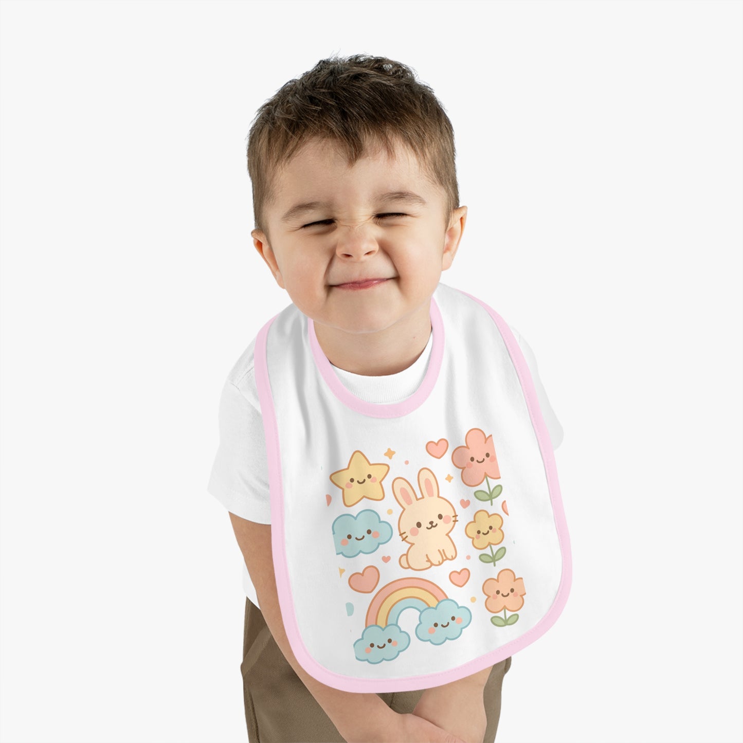 Cute Baby Bib with Bunny & Rainbow Design
