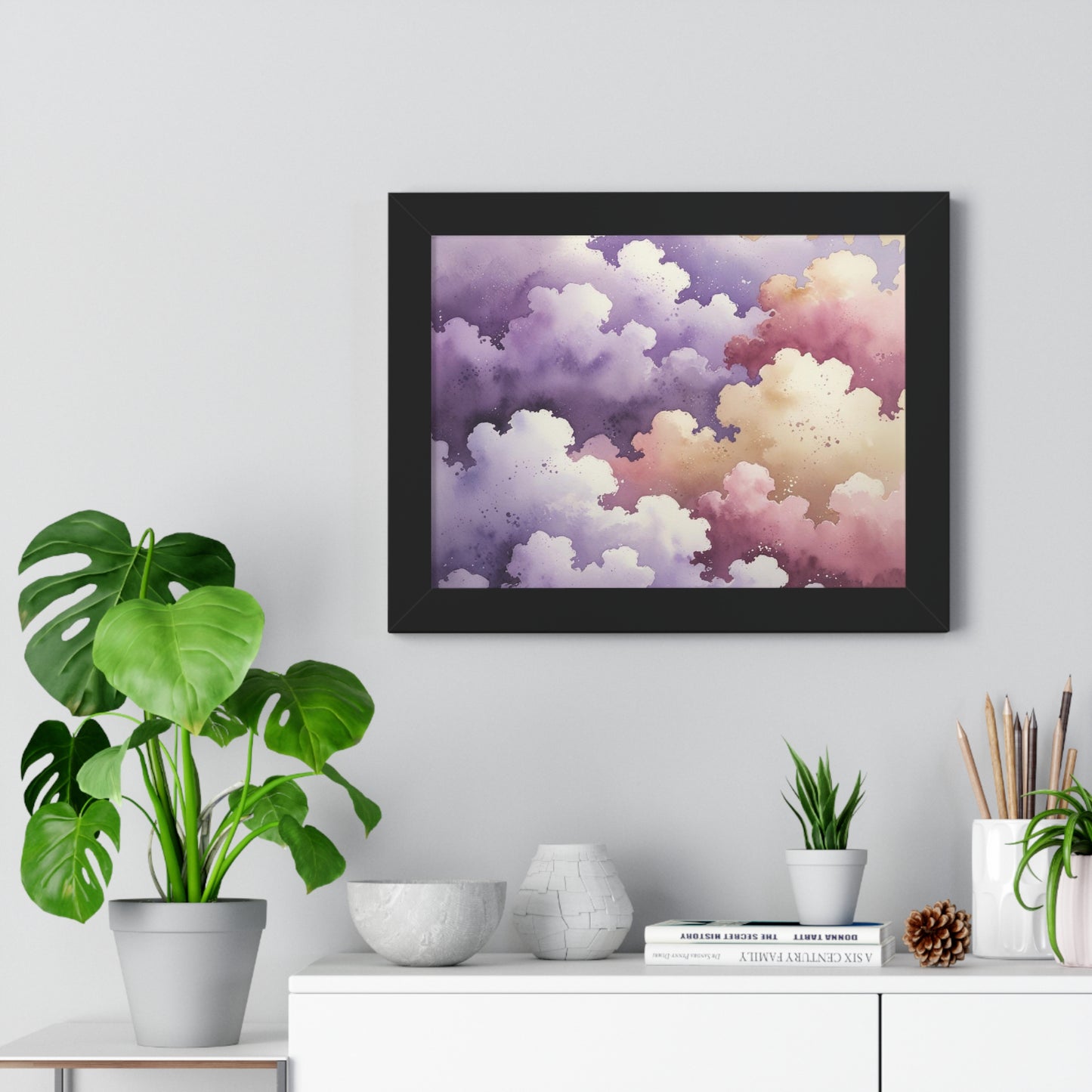 Serene Watercolor Cloud Art Print, Framed Wall Decor