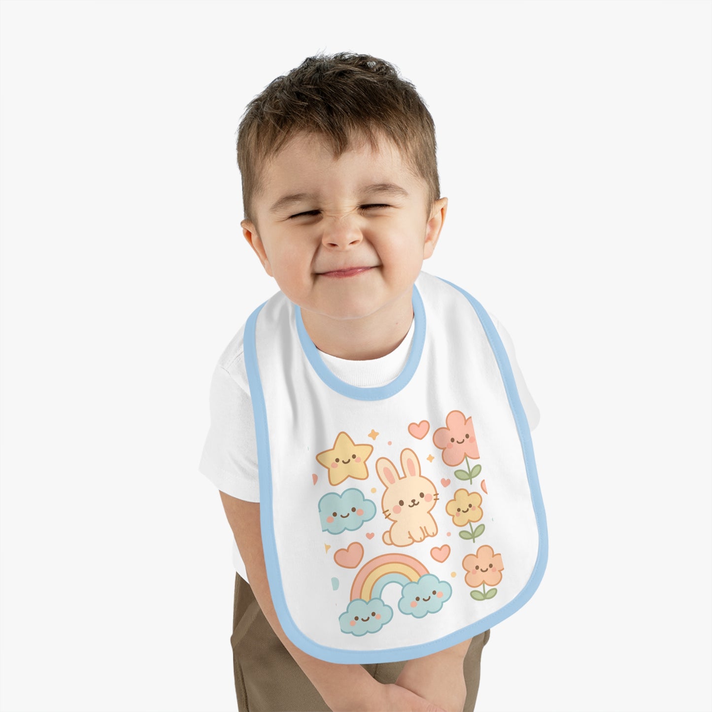 Cute Baby Bib with Bunny & Rainbow Design