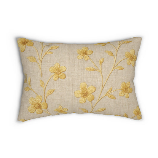 Floral Elegance Yellow Lumbar Pillow