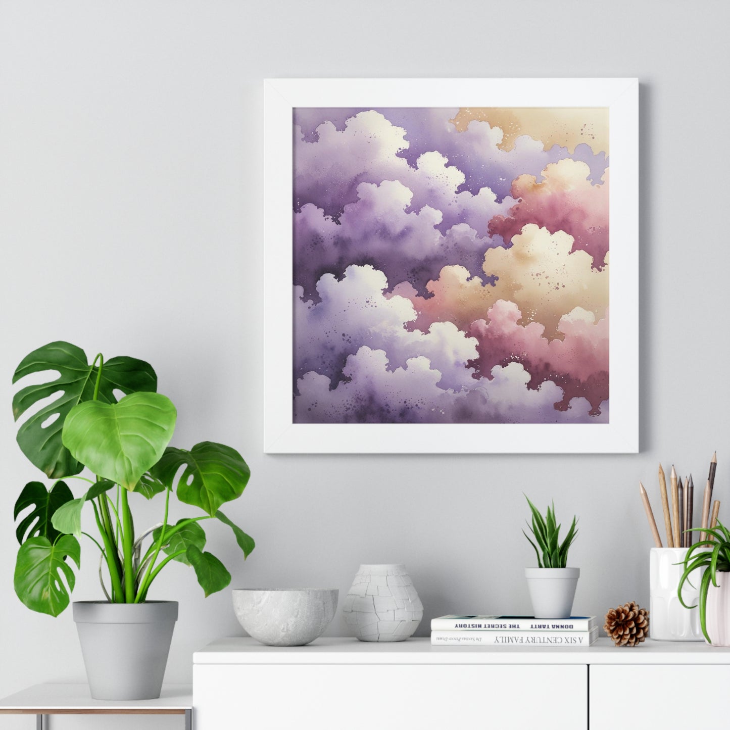 Serene Watercolor Cloud Art Print, Framed Wall Decor