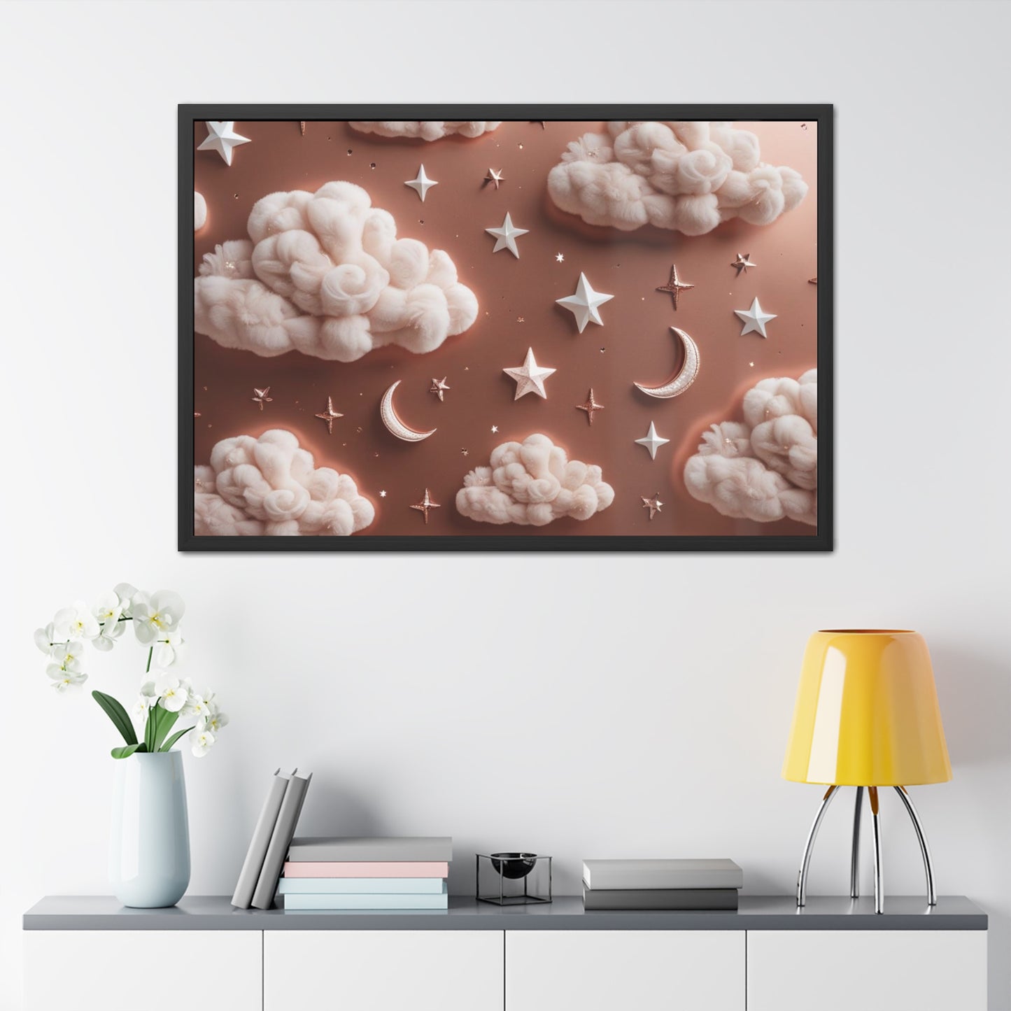 Framed Cloud and Star Poster, Nursery Wall Art, Gift for Baby Shower