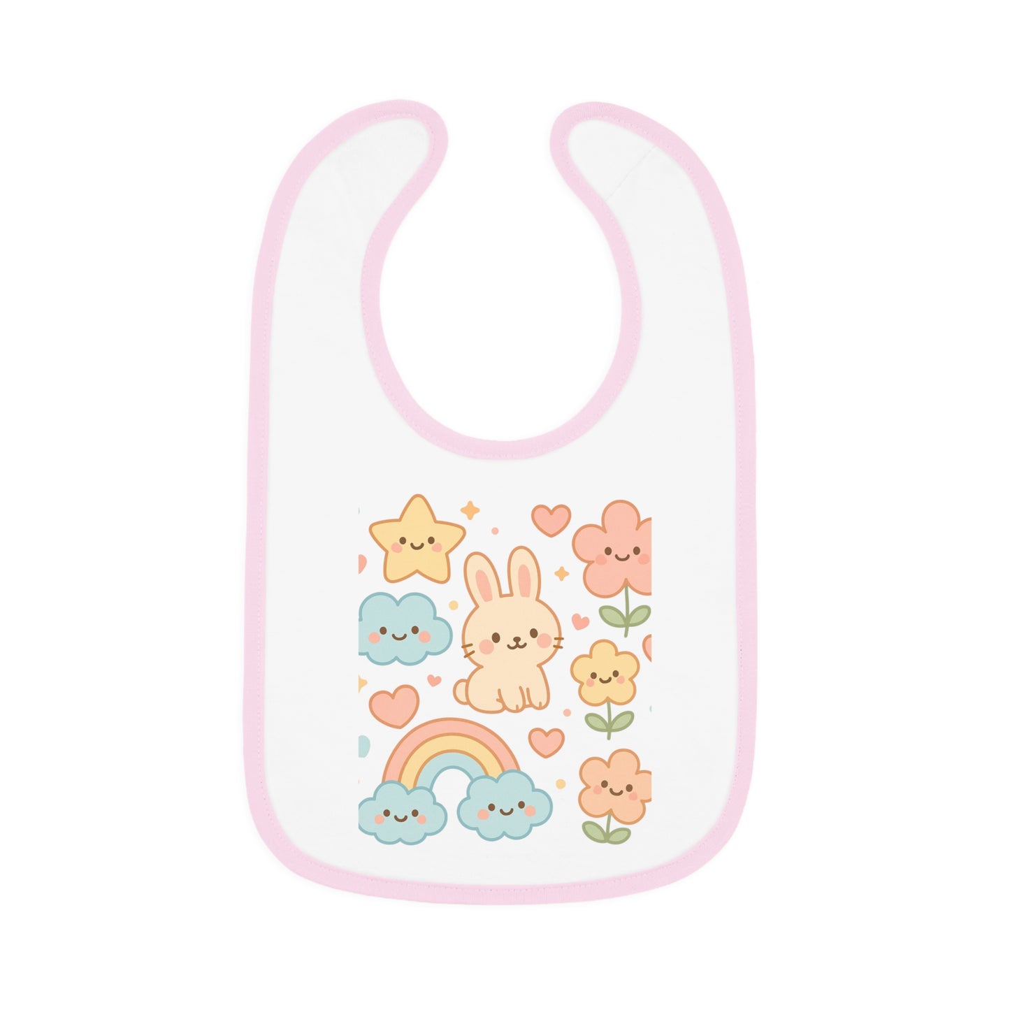 Cute Baby Bib with Bunny & Rainbow Design