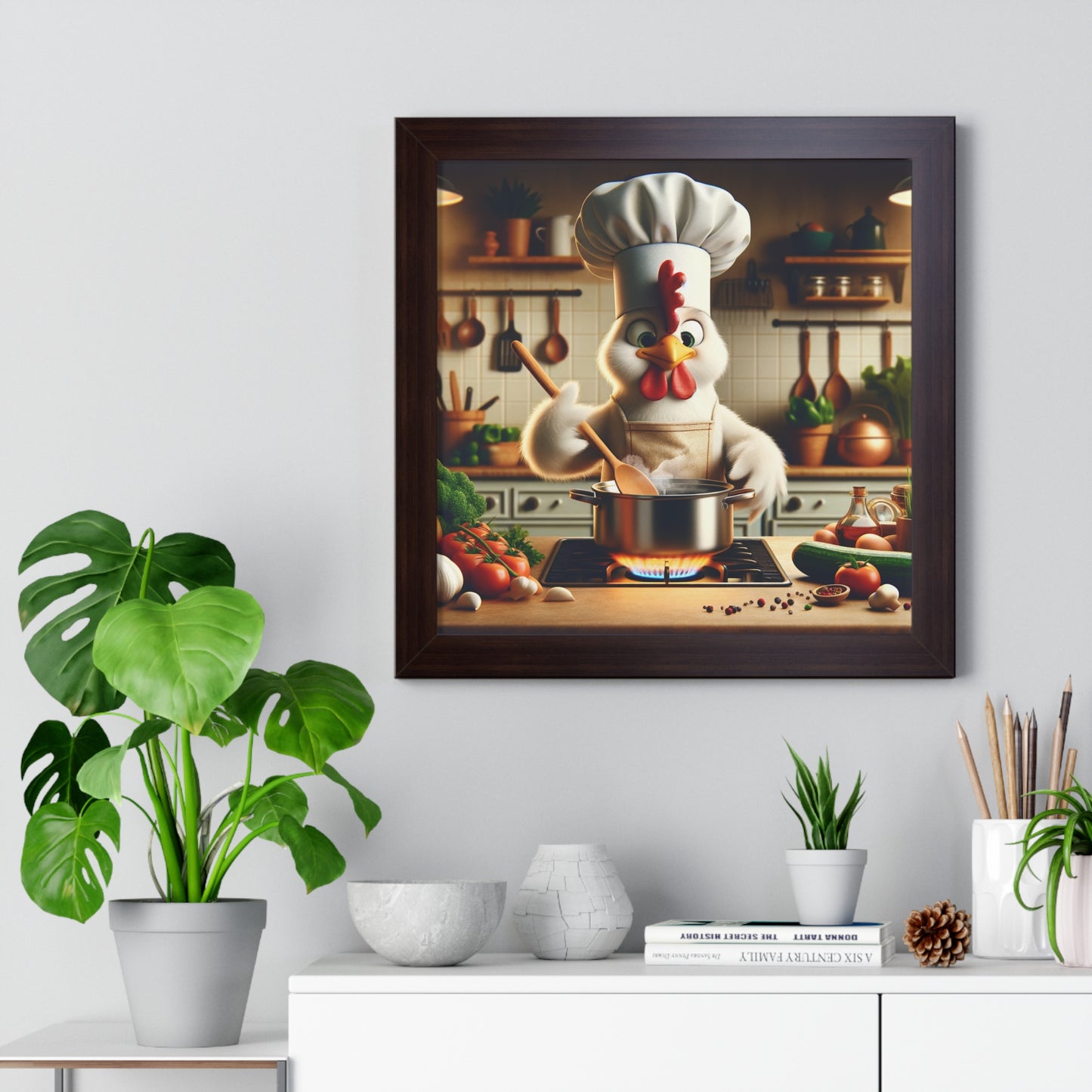 Chef Chicken Poster, Kitchen Decor, Culinary Art