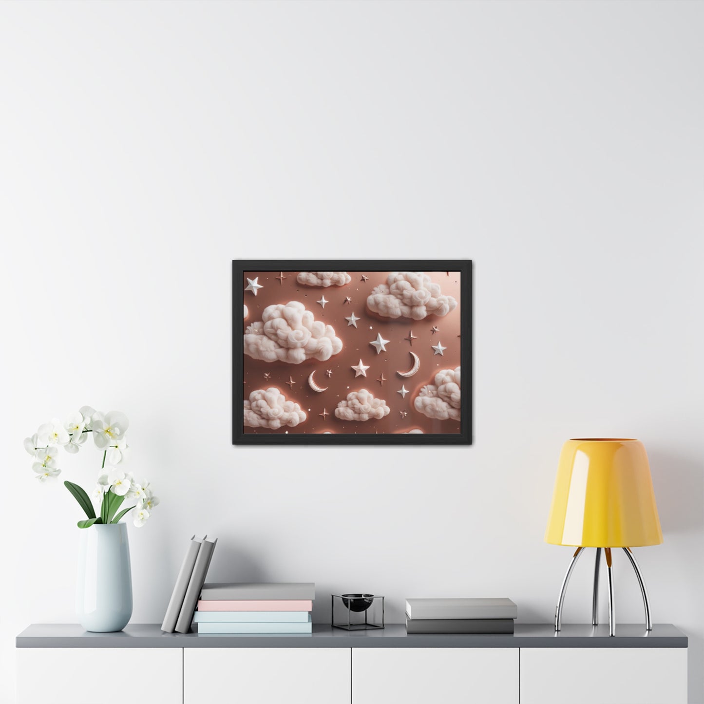 Framed Cloud and Star Poster, Nursery Wall Art, Gift for Baby Shower