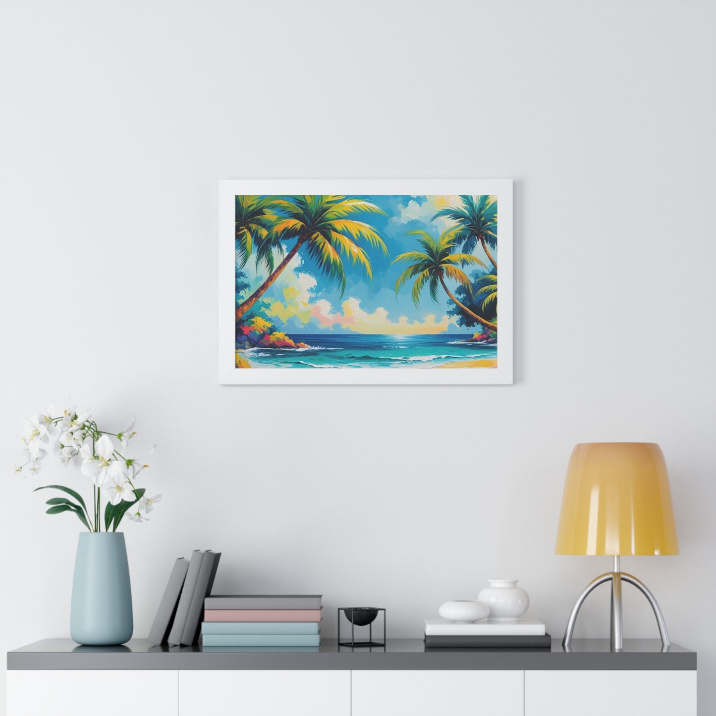 Tropical Framed Poster, Colorful Beach Art