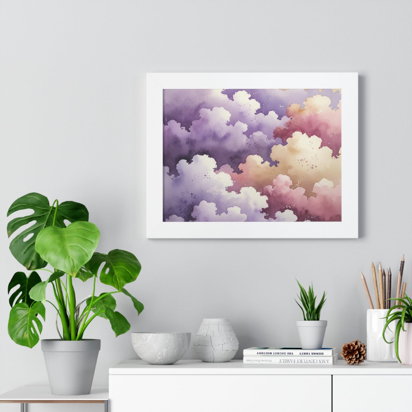 Serene Watercolor Cloud Art Print, Framed Wall Decor