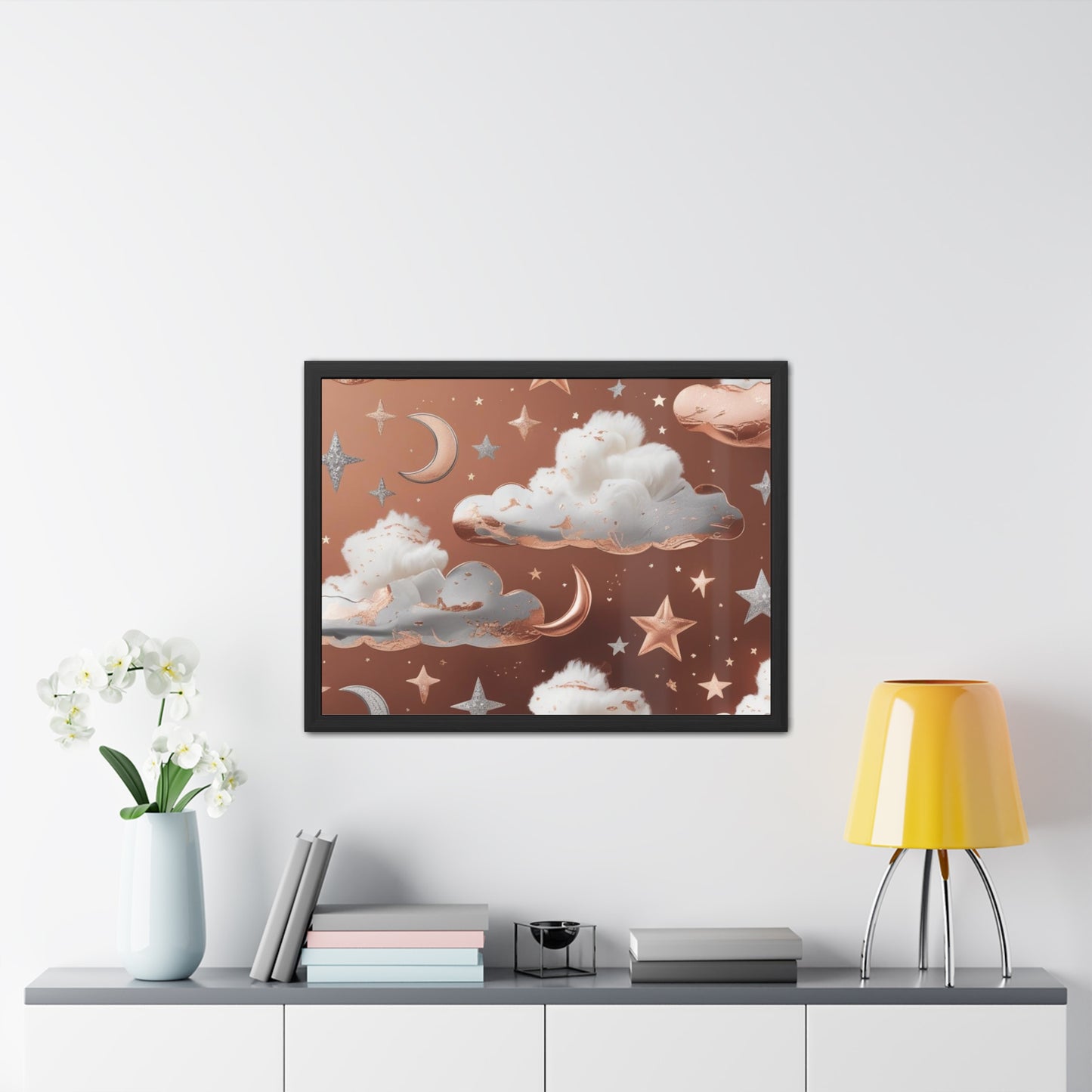 Cozy Celestial Framed Poster, Dreamy Nursery Artwor, Gift for Astronomers