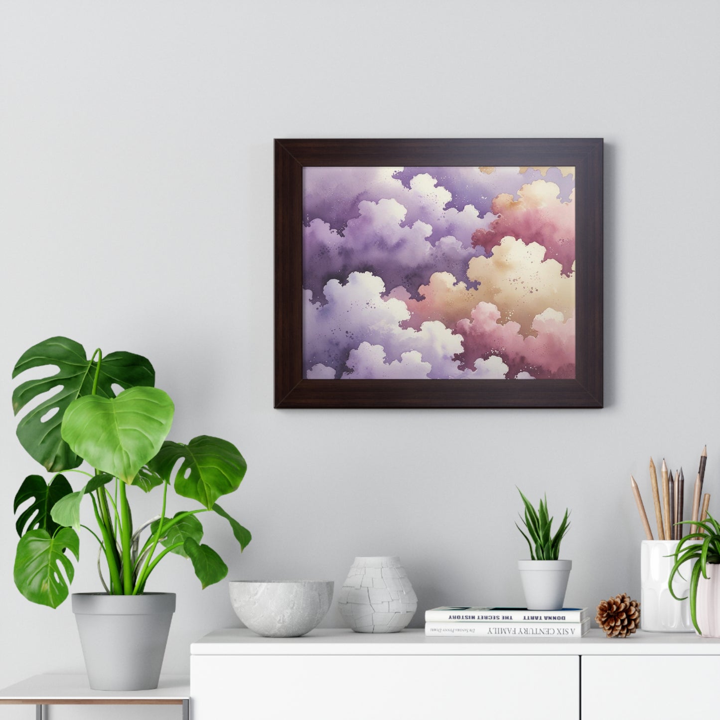 Serene Watercolor Cloud Art Print, Framed Wall Decor