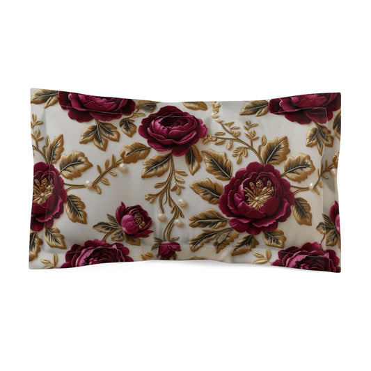 Elegant Floral Microfiber Pillow Sham, Decorative Bed, Classic Style.