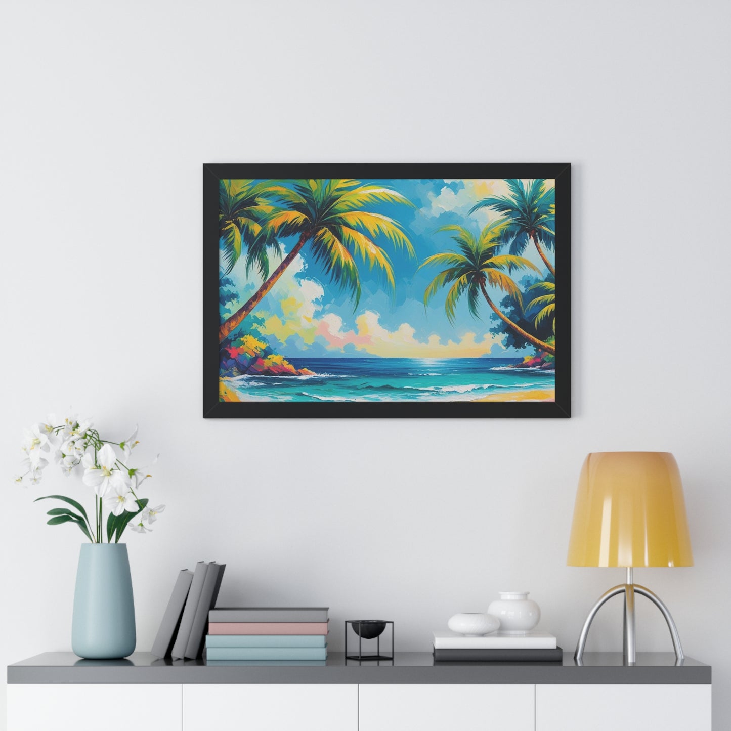 Tropical Framed Poster, Colorful Beach Art